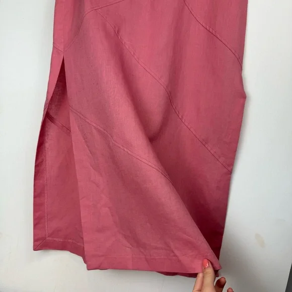 NWT Zara Pink Linen Blend Midi Dress Sz Small Side Slits Boho Chic - Picture 9 of 16